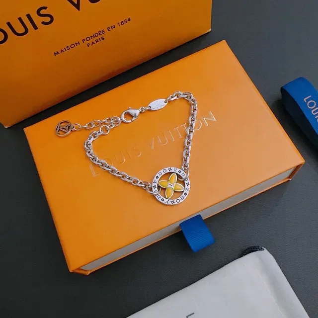 Louis Vuitton Floral Enamel Charm Silver Chain Bracelet 8