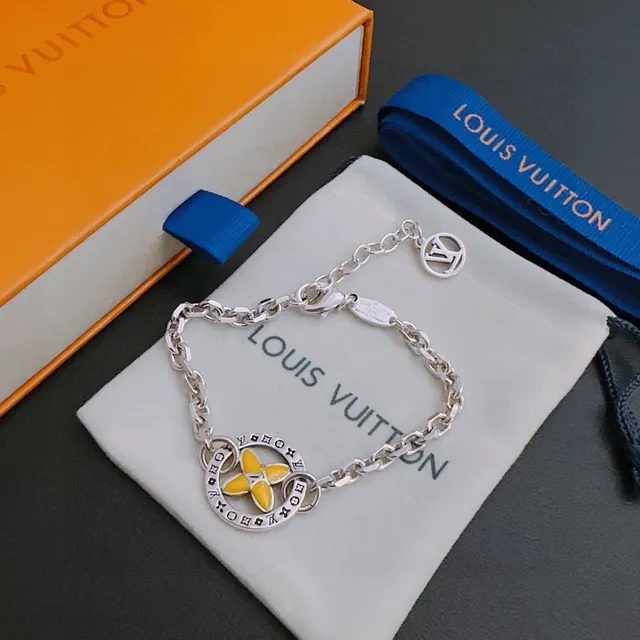 Louis Vuitton Floral Enamel Charm Silver Chain Bracelet 9