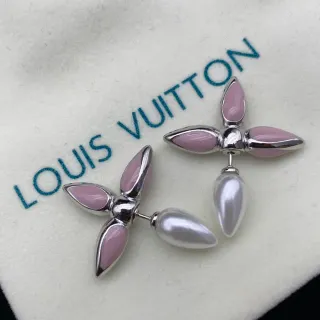 Louis Vuitton Floral Motif Pink Enamel and Pearl-Effect Earrings