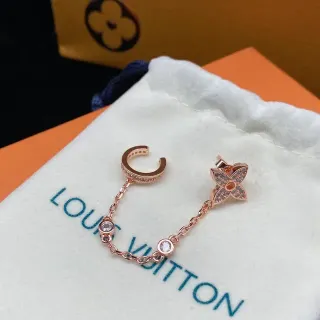 Louis Vuitton Floral Motif Rose Gold Pavé Chain Earrings