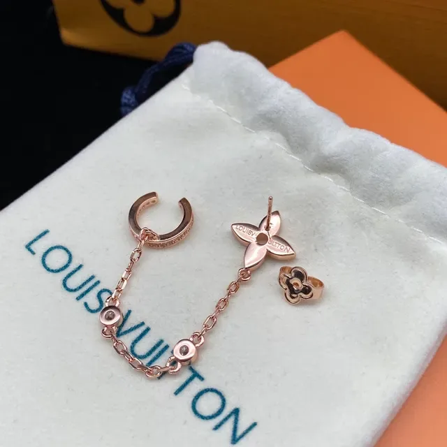 Louis Vuitton Floral Motif Rose Gold Pavé Chain Earrings 2