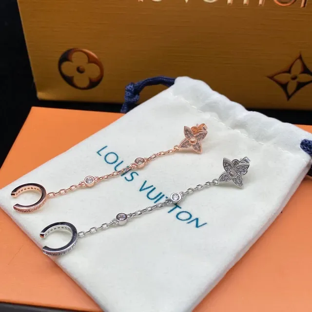 Louis Vuitton Floral Motif Rose Gold Pavé Chain Earrings 3