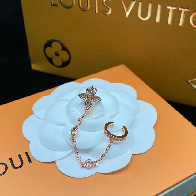 Louis Vuitton Floral Motif Rose Gold Pavé Chain Earrings 7