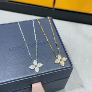 Louis Vuitton Floral Pendant Silver Gold Four-Petal Flower Pavé-Set Crystals Necklace