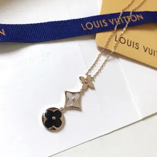 Louis Vuitton Fleur Or Noir Chaîne Triple Quadfoil Pendentif Collier