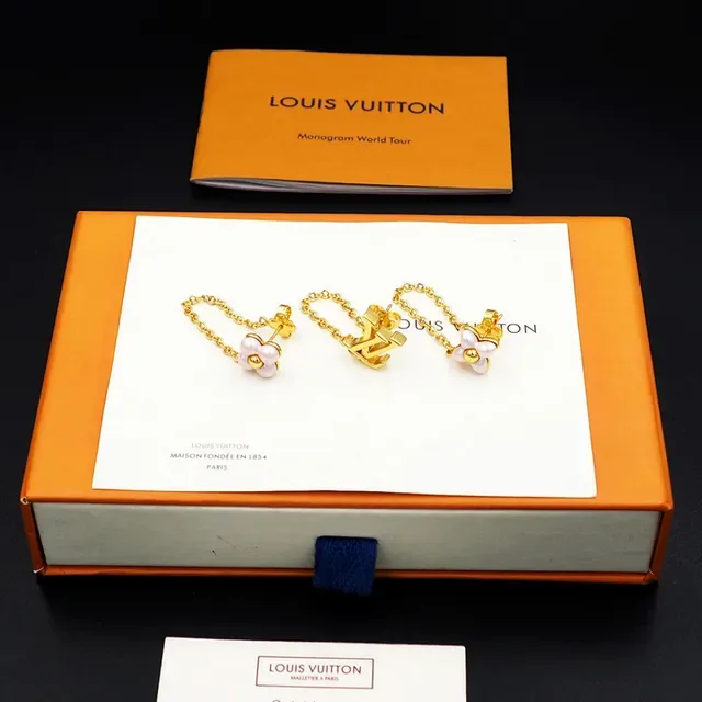 Louis Vuitton Flower Motif Gold-Tone Chain Earrings 2