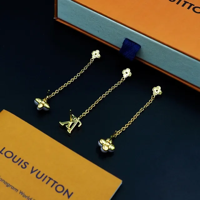Louis Vuitton Flower Motif Gold-Tone Chain Earrings 5