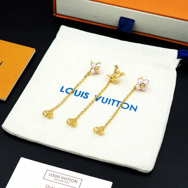 Louis Vuitton Flower Motif Gold-Tone Chain Earrings 7