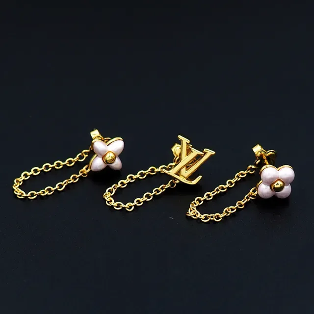 Louis Vuitton Flower Motif Gold-Tone Chain Earrings 9