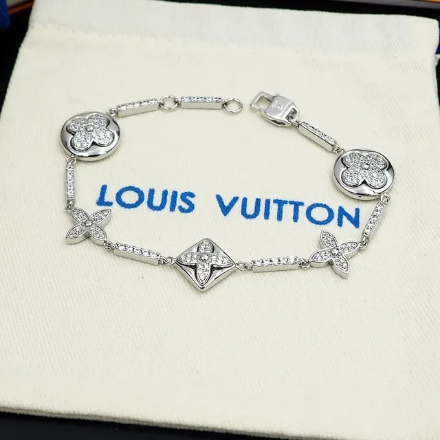 Louis Vuitton Flower Motif Pavé Crystal Silver-Toned Bracelet 5
