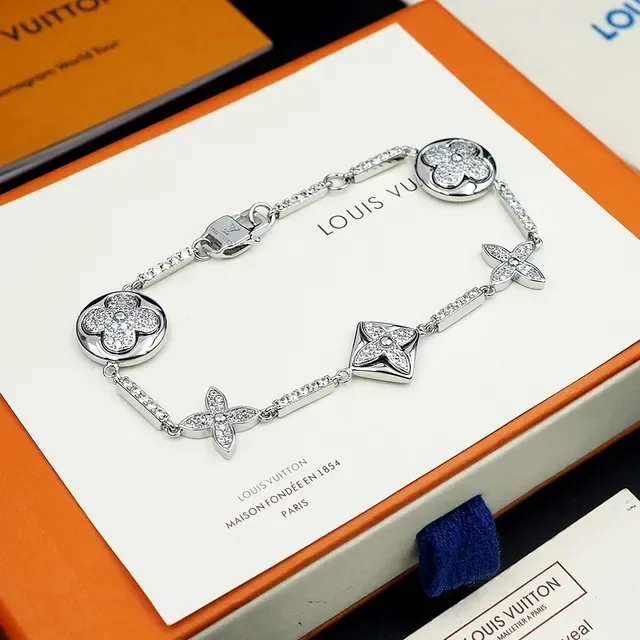 Louis Vuitton Flower Motif Pavé Crystal Silver-Toned Bracelet 7