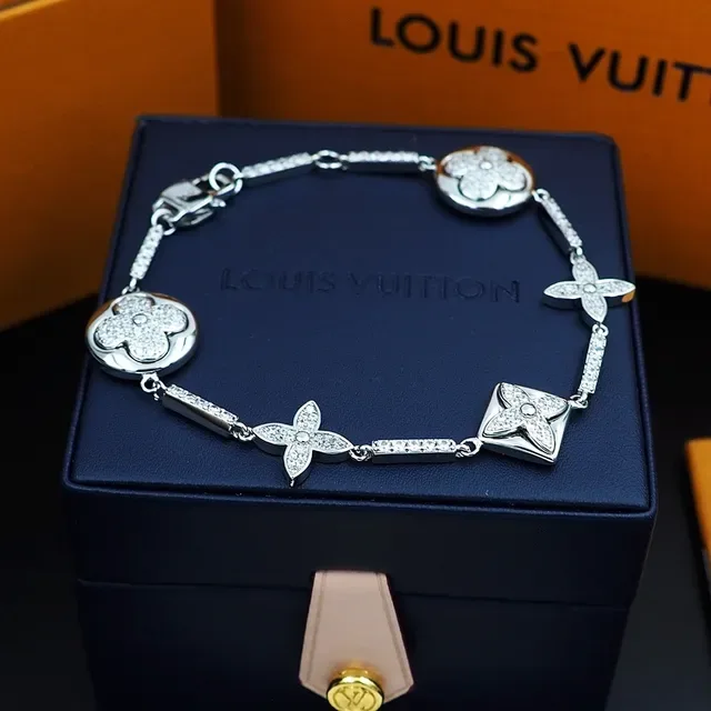 Louis Vuitton Flower Motif Pavé Crystal Silver-Toned Bracelet 8