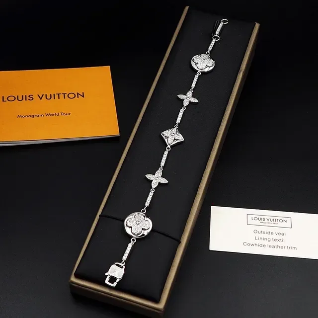 Louis Vuitton Flower Motif Pavé Crystal Silver-Toned Bracelet 9