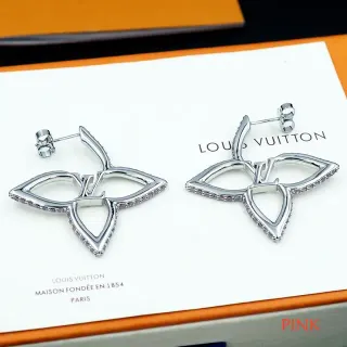Louis Vuitton Flower Silver Pink Openwork Floral Motif Pavé-Set Stones Earrings