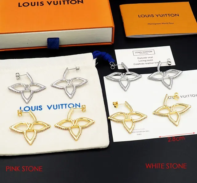Louis Vuitton Flower Silver Pink Openwork Floral Motif Pavé-Set Stones Earrings 6