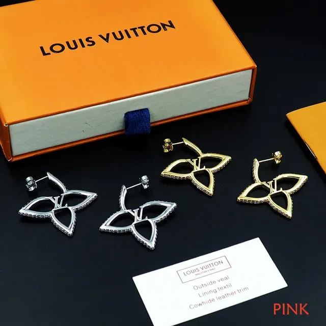 Louis Vuitton Flower Silver Pink Openwork Floral Motif Pavé-Set Stones Earrings 7