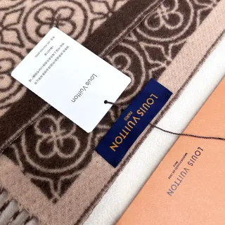Louis Vuitton Geometric Monogram Jacquard Beige and Brown Cashmere Scarf