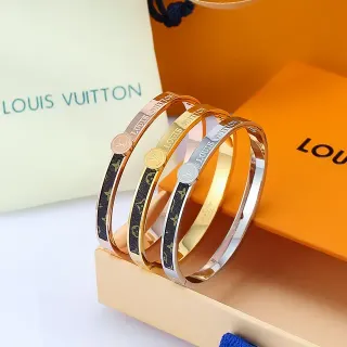 Louis Vuitton Gold Black Rigid Bangle Monogram Canvas Inlay Bracelet