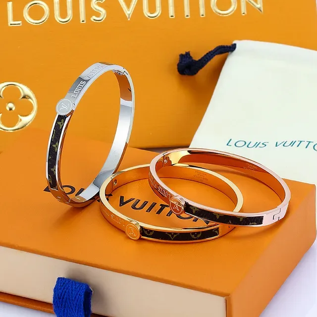 Louis Vuitton Gold Black Rigid Bangle Monogram Canvas Inlay Bracelet 2