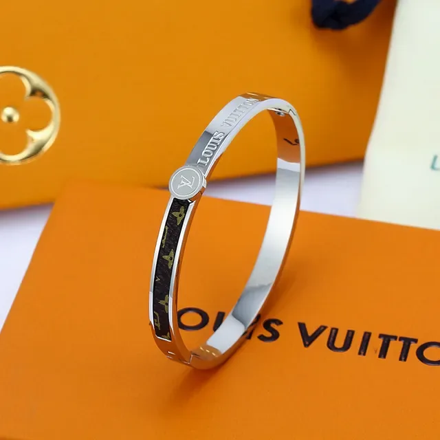 Louis Vuitton Gold Black Rigid Bangle Monogram Canvas Inlay Bracelet 3