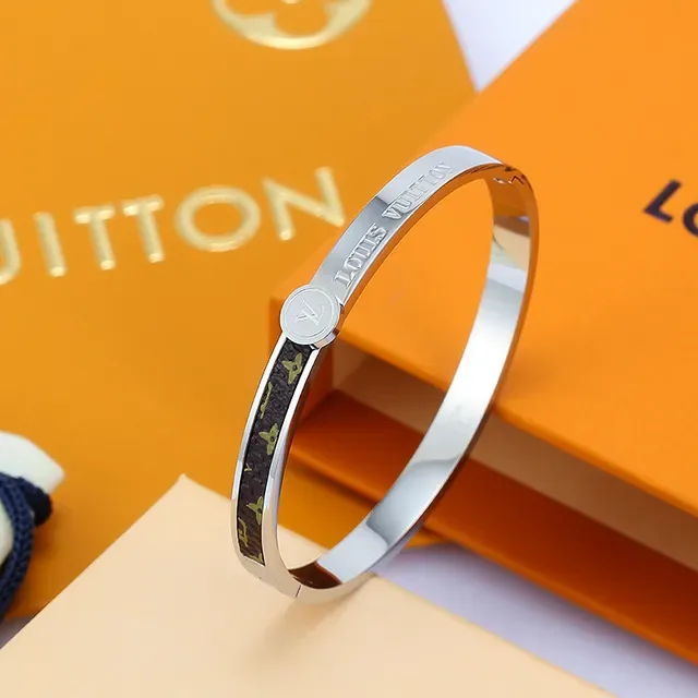Louis Vuitton Gold Black Rigid Bangle Monogram Canvas Inlay Bracelet 8