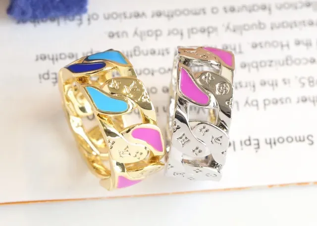 Louis Vuitton Gold Blue Chain-Link Band Enamel Inlay Ring 2