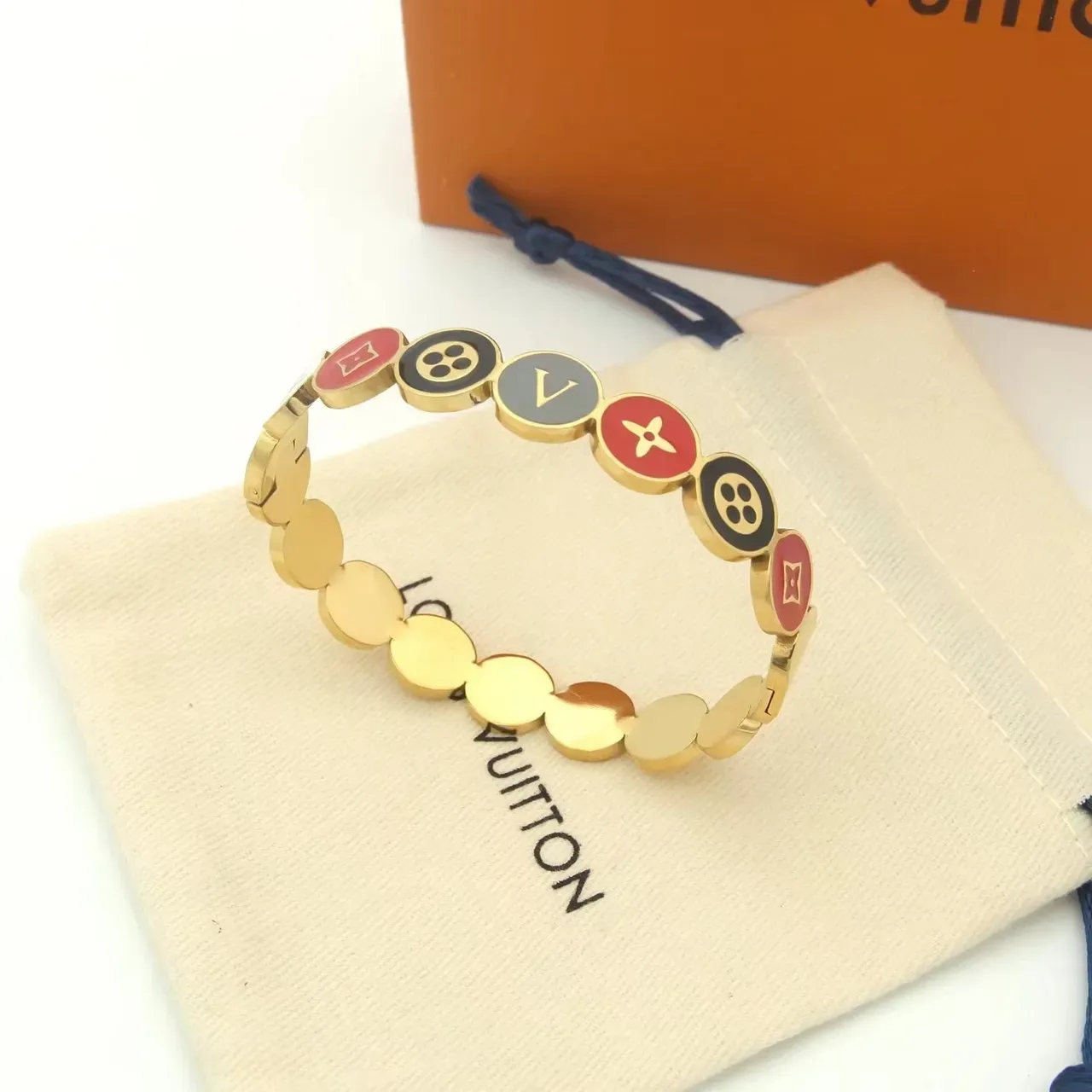 Louis Vuitton Bracelet Métal Rose Multicolore Émaillé Disco Liens Or 4