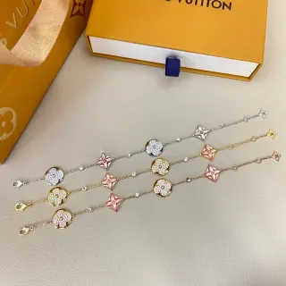 Louis Vuitton Gold Pink Chain-Link Pavé-Crystal Bracelet