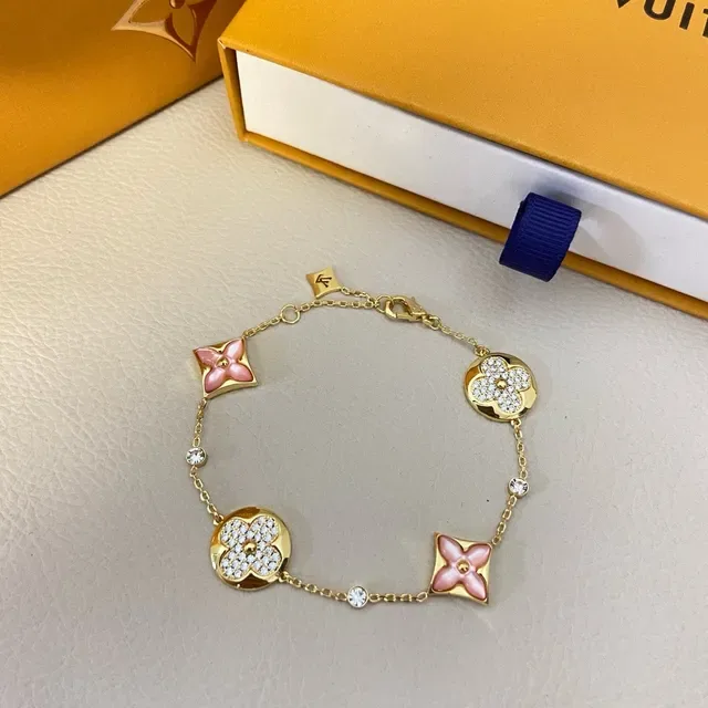 Louis Vuitton Gold Pink Chain-Link Pavé-Crystal Bracelet 2