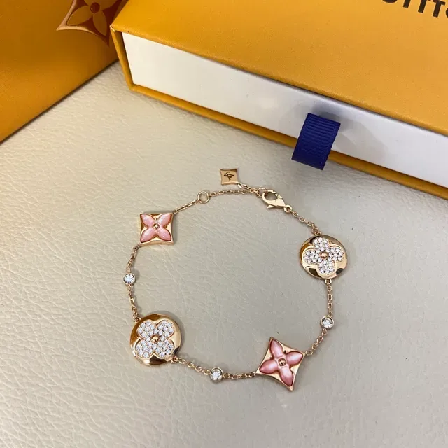 Louis Vuitton Gold Pink Chain-Link Pavé-Crystal Bracelet 3