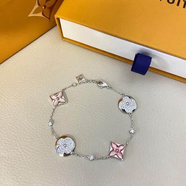 Louis Vuitton Gold Pink Chain-Link Pavé-Crystal Bracelet 5
