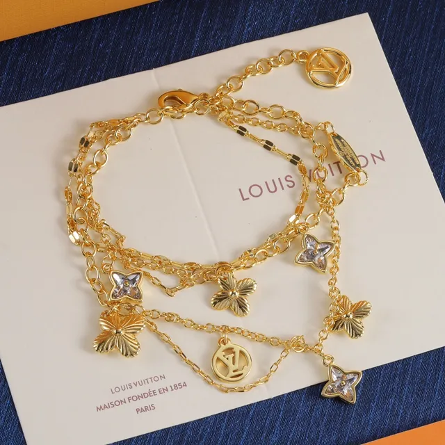 Louis Vuitton Gold Silver Chain-Link LV Monogram Charms Necklace 4