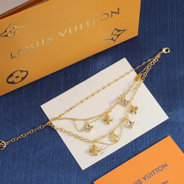 Louis Vuitton Gold Silver Chain-Link LV Monogram Charms Necklace 5