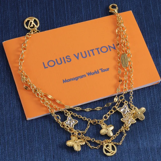 Louis Vuitton Gold Silver Chain-Link LV Monogram Charms Necklace 7