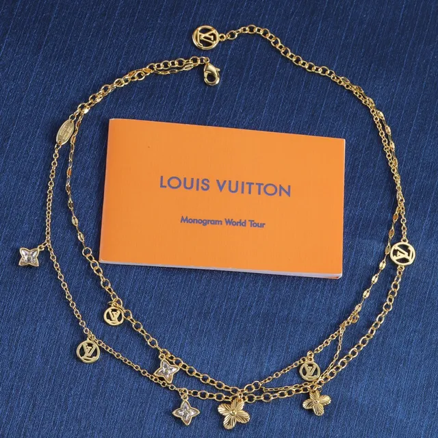 Louis Vuitton Gold Silver Chain-Link LV Monogram Charms Necklace 6