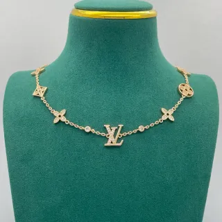 Louis Vuitton Gold Silver Chain Pavé-Set Crystals Necklace