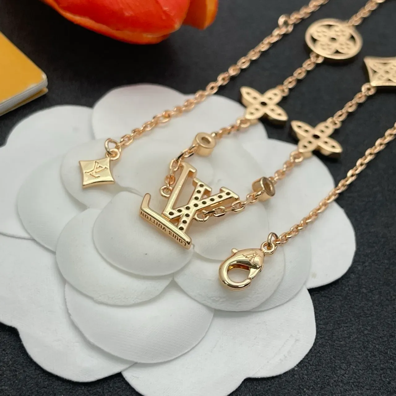 Louis Vuitton Gold Silver Chain Pavé-Set Crystals Necklace 3