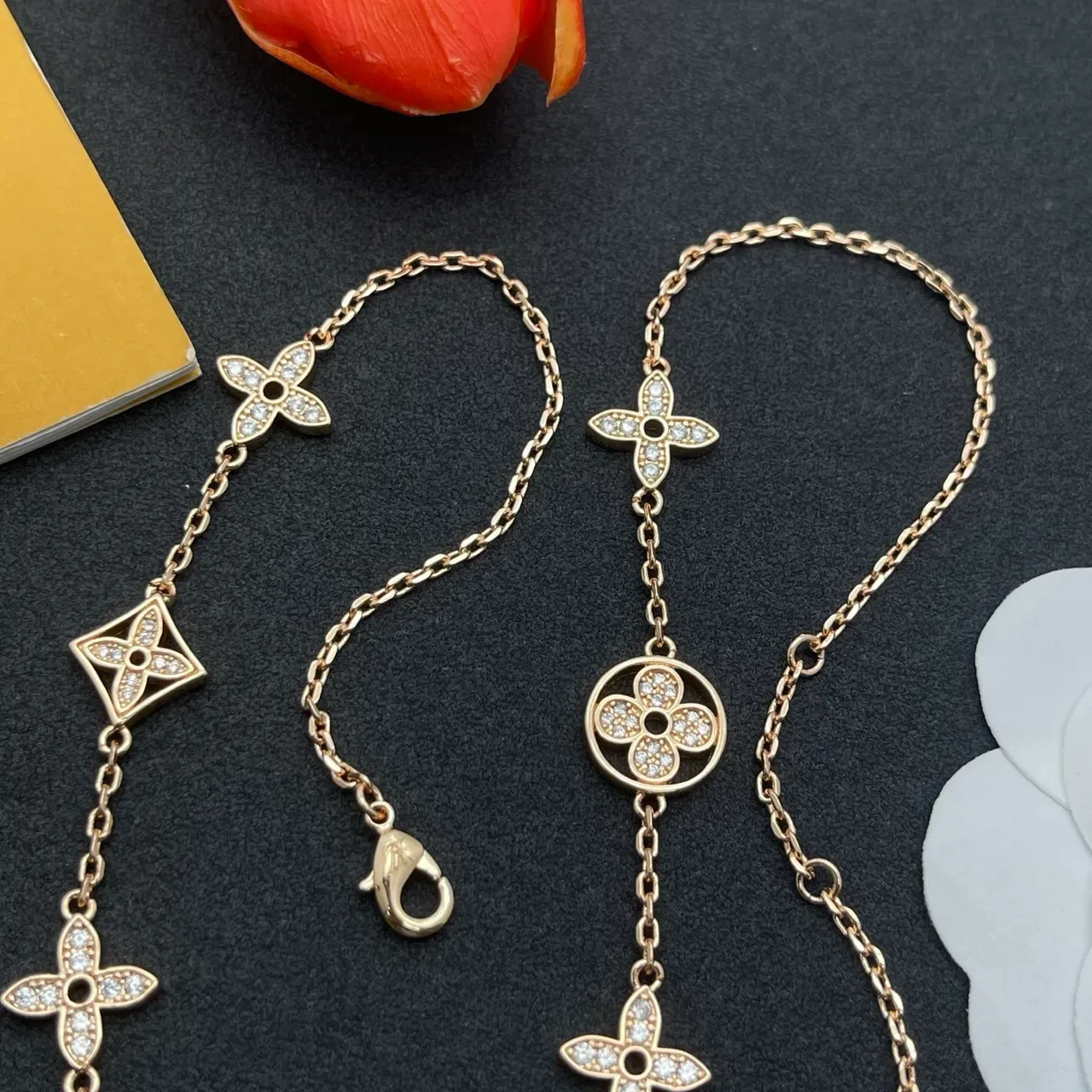 Louis Vuitton Gold Silver Chain Pavé-Set Crystals Necklace 4