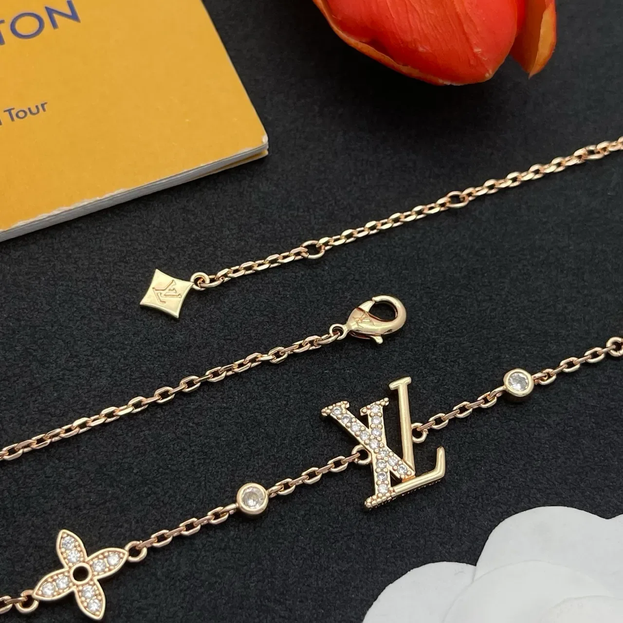 Louis Vuitton Gold Silver Chain Pavé-Set Crystals Necklace 5