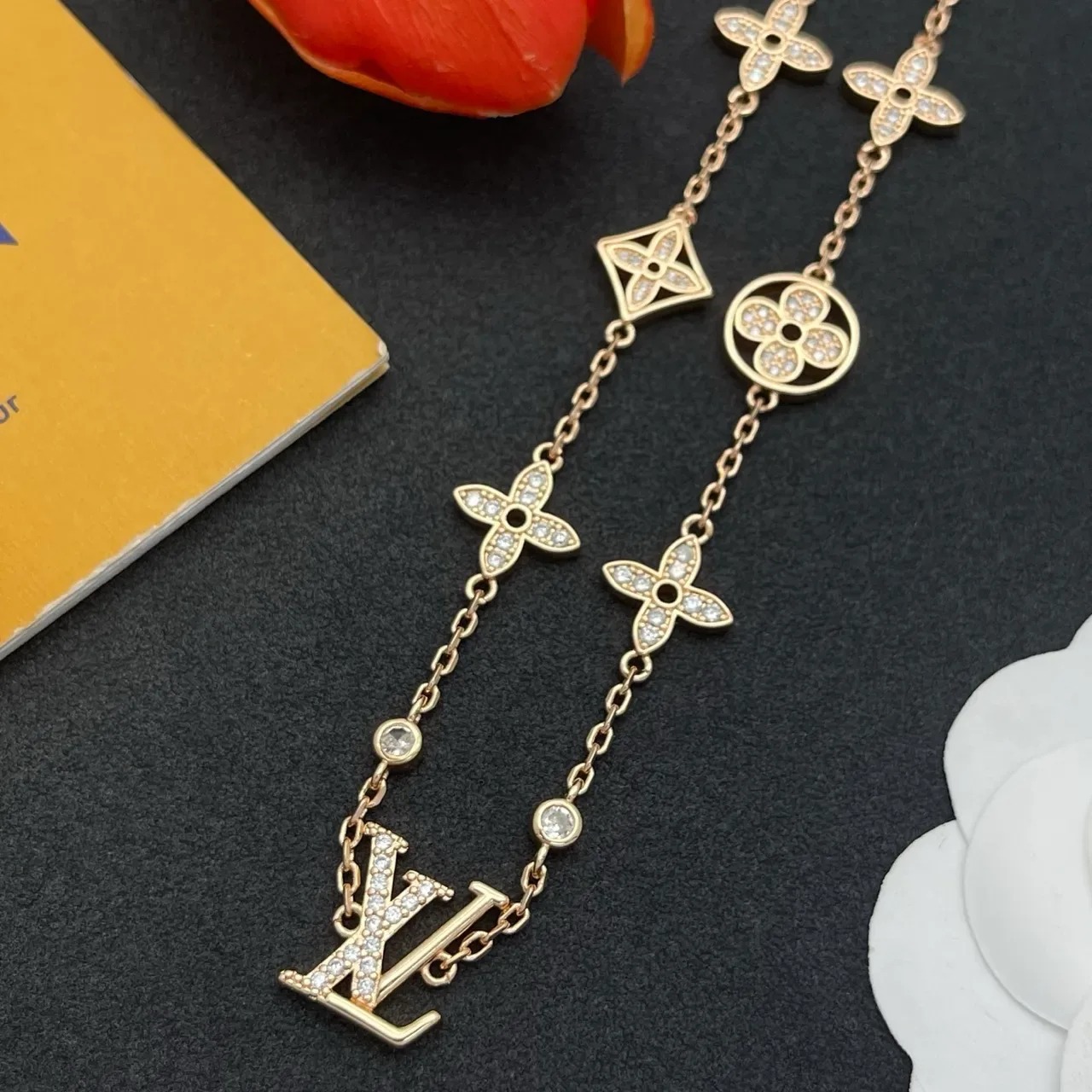 Louis Vuitton Gold Silver Chain Pavé-Set Crystals Necklace 6