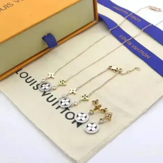 Louis Vuitton Gold Silver Fine Chain Floral Charm Necklace