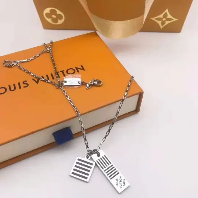 Louis Vuitton Gold Silver Fine Chain Floral Charm Necklace 14