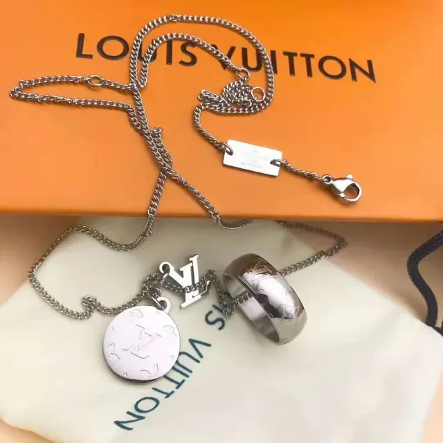 Louis Vuitton Gold Silver Fine Chain Floral Charm Necklace 19