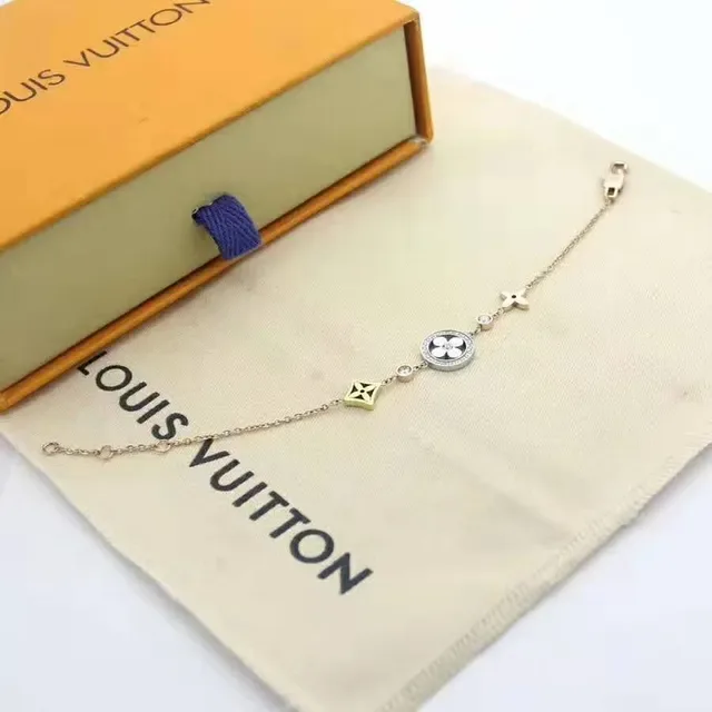 Louis Vuitton Gold Silver Fine Chain Floral Charm Necklace 22