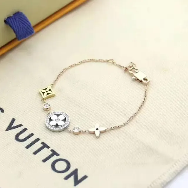 Louis Vuitton Gold Silver Fine Chain Floral Charm Necklace 23