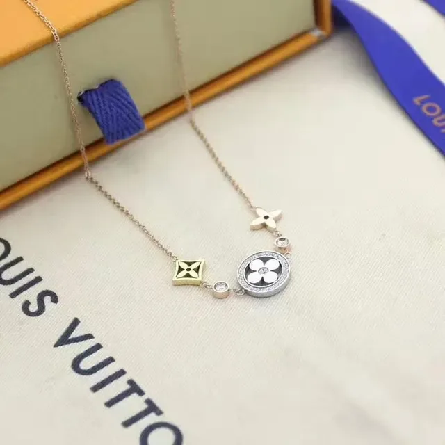 Louis Vuitton Gold Silver Fine Chain Floral Charm Necklace 24