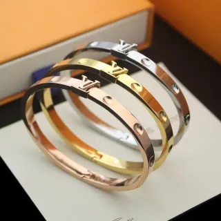 Louis Vuitton Gold Silver Hinged Bangle Monogram Clasp Bracelet