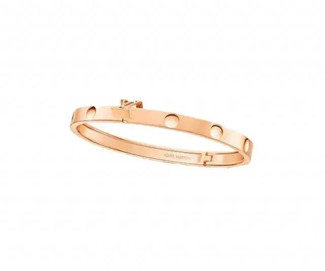 Louis Vuitton Gold Silver Hinged Bangle Monogram Clasp Bracelet 2