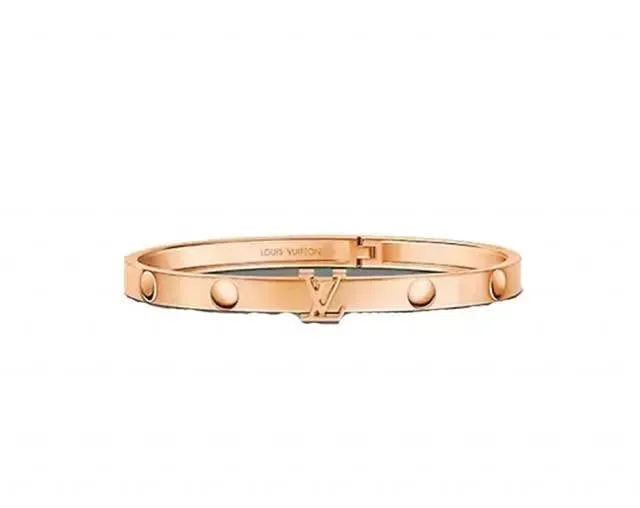 Louis Vuitton Gold Silver Hinged Bangle Monogram Clasp Bracelet 3