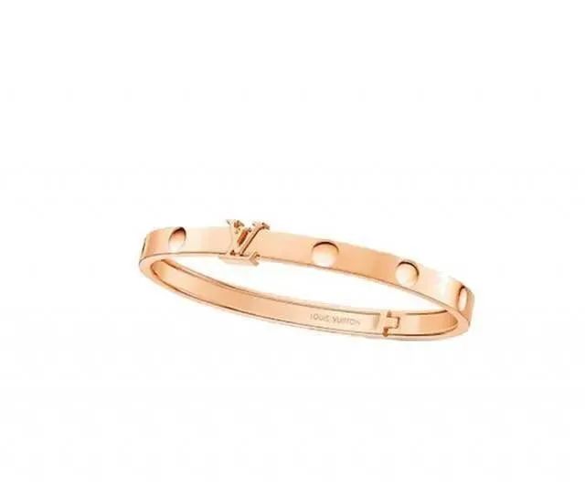 Louis Vuitton Gold Silver Hinged Bangle Monogram Clasp Bracelet 4